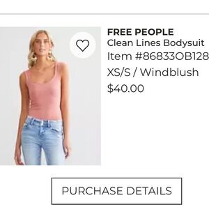 Free People women’s Clean Line Bodysuit in Windblush size XS/S